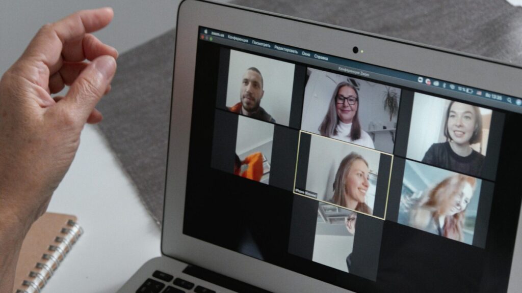 A Group of People Chatting in a Video Call in a Laptop